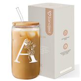 Vaso de vidrio SANDJEST 16 onzas con monograma A, ideal para bebidas