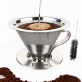 Savorpro cono filtro doble malla de acero inoxidable para un café limpio sin papeles