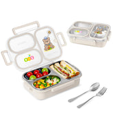 SAYAPE bento acero inoxidable con 3 compartimentos, ideal para meriendas escolares seguras.