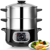 Secura vaporera eléctrica de acero inoxidable 8,5 qt con tapa de vidrio para cocción saludable