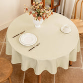 Mantel Seenus beige redondo de 60 pulgadas con textura lino sintetico, elegante para comidas diarias