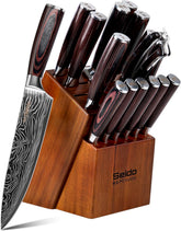 Seido Knives: bloque de acacia con conjunto 17 piezas para precisión profesional.