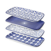 Bandeja rectangular Selamica de cerámica 12 pulgadas en azul vintage, ideal para servir postres.