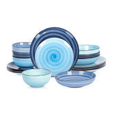 Selamica: gradiente azul con puntos negros en platos, perfecto para cenas diarias.