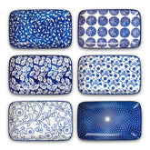 Selamica plato rectangular para ensaladas, estilo azul vintage, ideal para porciones equilibradas en mesa