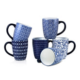 Selamica tazas de porcelana 16 oz con asa en azul vintage para café o té diario