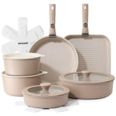 SENSARTE set de ollas cerámicas 17 piezas Almendra-Beige para cocina espaciosa.