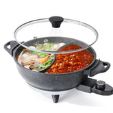 Senschef TWIN olla eléctrica con divisor para dos caldos, ideal para cenas familiares.