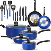 SereneLife ollas y sartenes azul, juego de 20 piezas para cocina