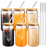 Vaso SHANDERBAR de 16 oz con tapa de bambú y pajilla de vidrio, ideal para bebidas