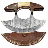 Cuchillo SHARDBLADE Ulu de Alaska, hoja de acero damasco de 6 pulgadas para cortes precisos.
