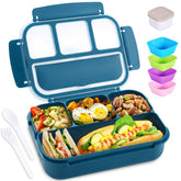 Shell and Turtle caja bento azul marino abierta con 4 compartimentos para organizar comidas.