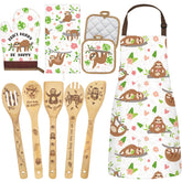 Shihanee Conjunto Navideño: cucharas de madera con perezoso, ideal para cocinar con estilo festivo.