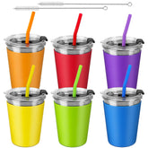 ShineMe vaso infantil 12 onzas con tapa y pajilla, ideal para bebidas sin derrames.