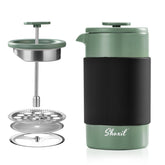 Prensa Francesa shoxil 350 ml, acero inoxidable, vista frontal para café rápido en casa.
