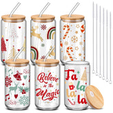 Copa de cristal SiliFine de 16 onzas con tapa y pajilla, ideal para fiestas.