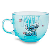 Taza de vidrio Silver Buffalo con diseño Lilo y Stitch Ohana, ideal para despertar