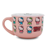Silver Buffalo Expresiones Hello Kitty: taza cerámica para sopa con tapa ventilada, ideal para guisos.