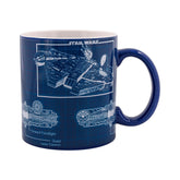 Taza Silver Buffalo con planos del Halcón Milenario para café matutino.
