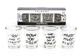 Conjunto de vasos mini Silver Buffalo con citas icónicas, ideal para reuniones con amigos.