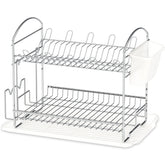 Simple Houseware escurridor de platos doble en acero inoxidable con drenaje