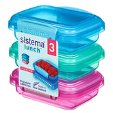 Sistema Colección de Almuerzo: contenedores de 6,7 oz en rosa, verde y azul para meriendas.