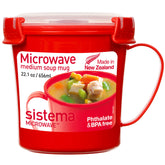 Taza Sistema con tapa para microondas, ideal para sopa sin salpicaduras.