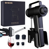 Abridor eléctrico SKEOS en negro, facilita abrir botellas con una sola mano.