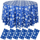 Mantel navideño redondo de Sliner en azul con copos de nieve para mesa festiva.