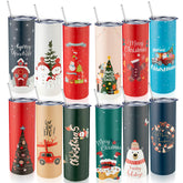 Sliner vasos térmicos navideños 20 oz con tapa y pajilla, ideales para bebidas frías o calientes.