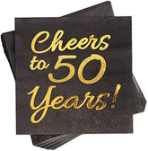 Sllyfo servilletas 50 años negro dorado para fiesta elegante, ideal para decoraciones.