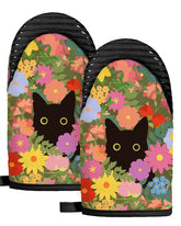 Guantes Slohif para horno mini gato negro extendidos, protección adicional para manos al cocinar.