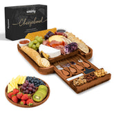 SMIRLY tabla quesos charcutería grande en bambú, ideal para exhibir aperitivos con estilo.