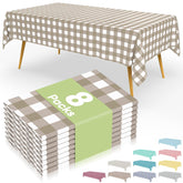 Smiry mantel desechable con patrón de cuadros khaki y blanco, ideal para fiestas al aire libre.