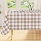 Mantel rectangular Smiry impermeable con diseño cuadro kaki blanco para uso diario