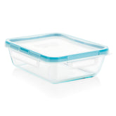 Snapware 6 tazas vidrio rectangular con tapa hermética, almacenamiento seguro.