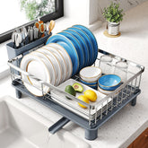 SNTD escurridor de platos compacto en acero inoxidable ahorra espacio en cocinas pequeñas.
