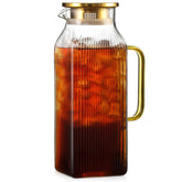Snuvid jarra cuadrada de vidrio con tapa dorada para enfriar bebidas