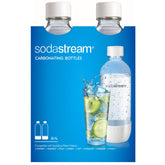 Botella 1L de Sodastream blanca apta para lavavajillas, ideal para carbonatar en casa.