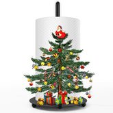 Soporte de toallas de papel navideño con árbol y Santa, ideal para decoración festiva.
