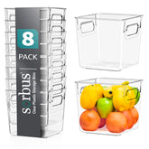 Sorbus cajas claras con mango integrado para acceso rápido en estanterías.