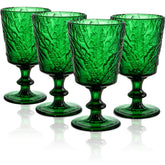 Vaso SOUJOY conjunto de cuatro, verde con relieve de palmera, ideal para fiestas y cenas elegantes.