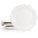 SOUJOY, juego de seis platos de porcelana de 25 cm con relieve lotus para una mesa elegante.