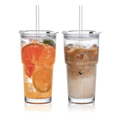 SoulTimes vaso cristal 20oz con tapa y textura acanalada, ideal para bebidas frías.
