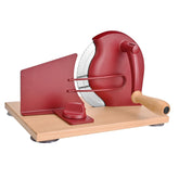 SOWKIPE Cortadora de pan manual con manivela roja, fácil de usar para rebanadas consistentes.