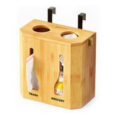 SpaceAid Bamboo dispensador de bolsas montado en pared para acceso rápido a desechos.