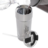 Splitflask con doble cámara 30oz mantiene café y agua separadas para mayor comodidad.
