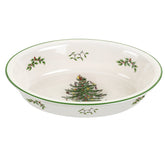 Plato ovalado Spode con árbol navideño en el centro, ideal para hornear y servir.