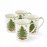 Spode arbol-navidad tazas-apilables de 12 onzas para bebidas festivas.