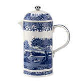 Prensa francesa Spode Blue Italian con exterior esmaltado en porcelana, enfoque en el color azul.